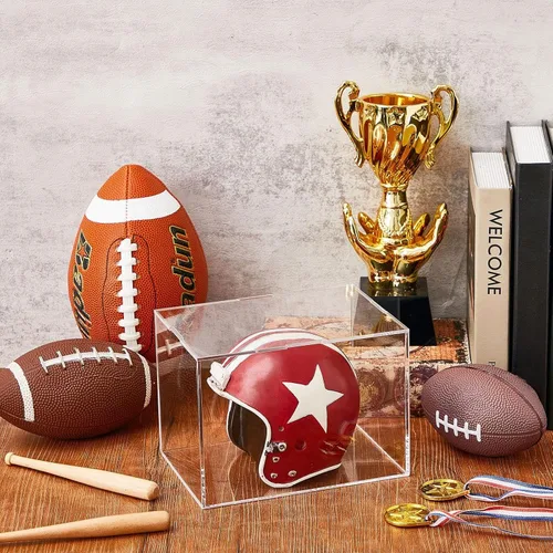 Vista 4 de Taiyin 2 piezas de mini casco, mini caja de exhibición de casco de fútbol acrílico transparente mini caja de plástico para protección de casco