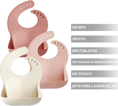Vista 5 de Baberos de silicona PandaEar para bebés, niñas y niños pequeños Baberos ajustables impermeables libres de BPA, suaves y duraderos para comer
