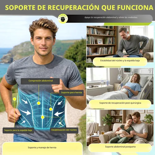 Vista 4 de BLITZU Cinturón de hernia umbilical para hombres y mujeres, faja abdominal ajustable con 2 almohadillas de compresión para hernias navales