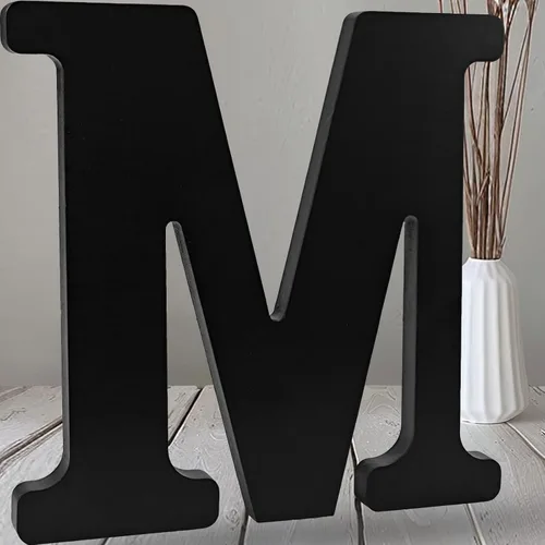 Vista 21 de AOCEAN Letras de madera negra de 12 pulgadas Letras de madera sin terminar para Halloween Letras decorativas de pie Rebanadas Tablero