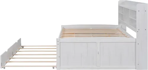 Vista 133 de Quarte Elegante cama de plataforma con estanterías en forma de L, cama de plataforma de madera tamaño individual con 2 cajones de almacenamiento