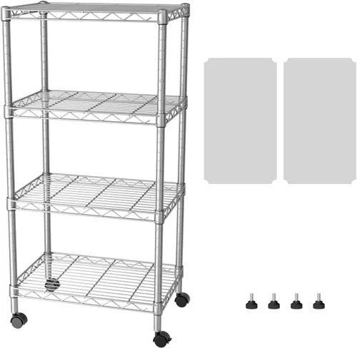Vista 20 de SINGAYE Estante de almacenamiento ajustable de 4 niveles con ruedas, estantería resistente, estantes de alambre para garaje, oficina, despensa