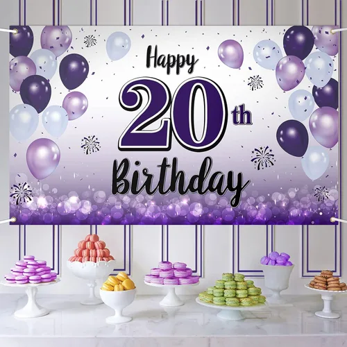 Vista 25 de Decoraciones de feliz cumpleaños número 10, cartel grande de globo morado para cumpleaños número 10, suministros para fiesta de cumpleaños de 10