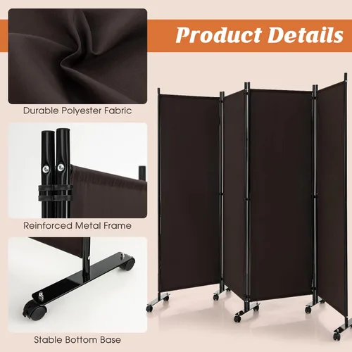 Vista 103 de GOFLAME Divisor de habitación plegable de 6 paneles, pantalla de privacidad enrollable de 6 pies con ruedas bloqueables, pantalla de partición