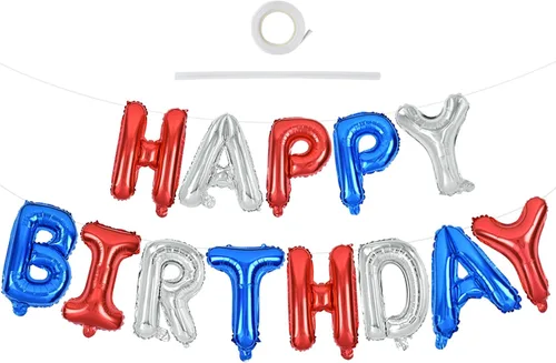 Vista 12 de TONIFUL Pancarta de Globos Negros de Feliz Cumpleaños de 16 Pulgadas con Letras de Papel de Aluminio Mylar, Cartel Banderín Reutilizable