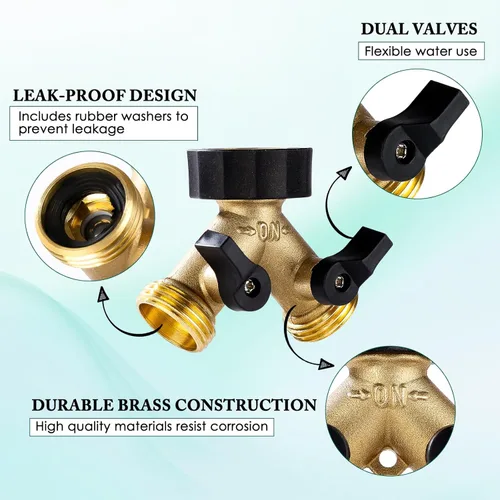 Vista 3 de Dalmbox Divisor de manguera de jardín de 2 vías, adaptador de manguera de jardín de latón con conector Y, divisor de manguera de agua, válvula