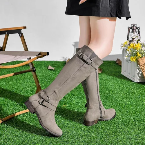 Vista 5 de Botas altas hasta la rodilla para mujer, elegantes y cómodas, con punta redonda, cierre de cremallera lateral, para otoño e invierno para mujer