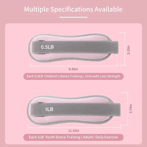 Vista 2 de Pesas de tobillo para mujeres y niños, 0.5 libras/1 libra cada par de muñecas y tobillos (1 libra/2 libras en total) pesas ajustables