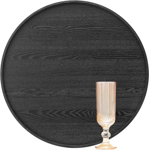 Vista 10 de Bandeja redonda de madera maciza para servir, extra grande, para té, café, aperitivos, comidas, plato antideslizante para cocina, fiesta, bar
