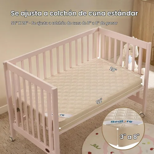Vista 4 de BEDLORE Paquete de 2 protectores de colchón para cuna, impermeable, color beige, 52 x 28 pulgadas