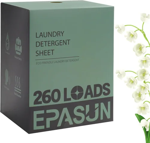 Vista 8 de Hojas de detergente para ropa de 260 cargas, aroma fresco, tiras de jabón ecológicas sin líquido, a base de plantas, suministros de lavado
