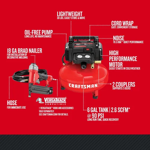 Vista 2 de CRAFTSMAN Kit combinado de clavadora Brad y compresor de aire con manguera (CMEC1KIT18)