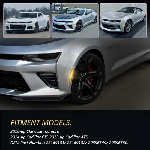 Vista 5 de D-Lumina Luces LED ahumadas de posición laterales delanteras compatibles con Chevy Camaro 2016 2017 2018 2019 2020 2021 2022, Cadillac CTS 2014