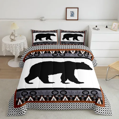 Erosebridal Juego de edredón de oso, tamaño individual, decoración rústica de cabaña, juego de ropa de cama del suroeste, juegos de edredón de