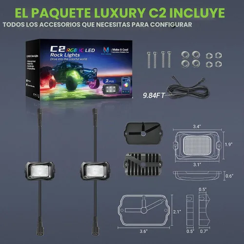 Vista 6 de MICTUNING C2 Max RGB+IC Chasing Color Rock Lights - 2 piezas (no incluye controlador)
