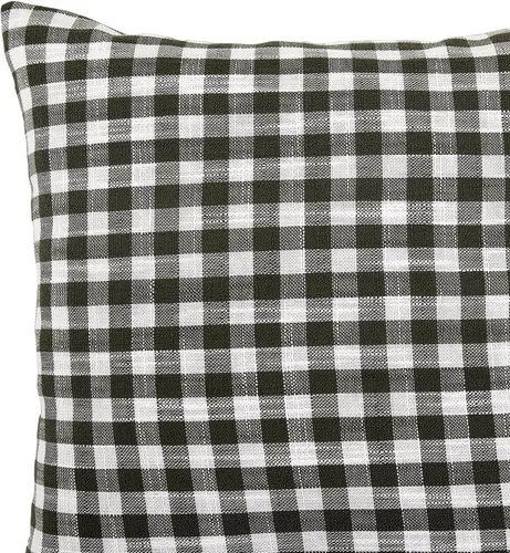 Vista 3 de Deconovo Almohada decorativa de lino sintético para el hogar, hecha a mano, a cuadros, para sofá, 18 x 18 pulgadas, gris oscuro y blanco