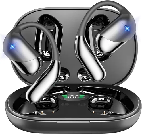 Auriculares de conducción ósea de oreja abierta, auriculares sobre la oreja con gancho ergonómico para la oreja, auriculares Bluetooth 5.4 con