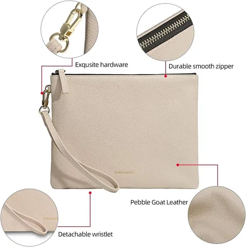 Vista 4 de blanco, marrón, cuero (Goatskin Clutch Off White+Brown Leather Top Handle Purter), Blanco, marrón