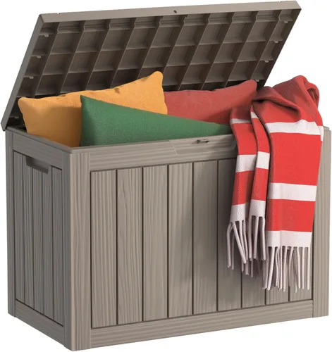 Vista 10 de EasyUp Caja de almacenamiento para exteriores de 85 galones, caja de cubierta de resina impermeable resistente a los rayos UV, estabilidad reforzada