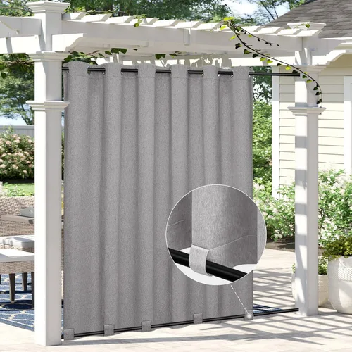 Vista 22 de Easy-Going - Cortinas para exterior con aspecto de lino impermeables y a prueba de viento para porche, cortinas suaves y gruesas de privacidad