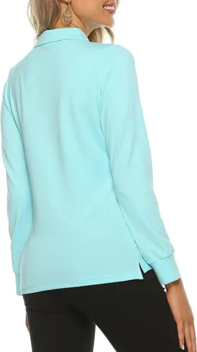 Vista 4 de Polo de golf de manga larga para mujer, ligero, de secado rápido, absorbe la humedad, atlético, tenis, deportes, 3 botones