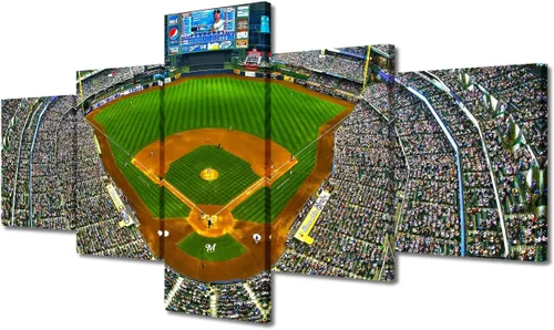 Vista 20 de TUMOVO T-MOBILE PARK - Arte de pared para sala de estar, lienzo de estadio de Seattle, 5 piezas, arte moderno de decoración de pared