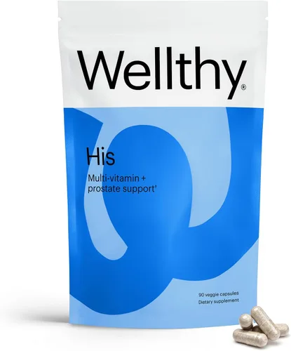 Wellthy His Daily Natural Multivitamínico para hombres, suplemento de apoyo de próstata premium, apoya el crecimiento del cabello (30 días)