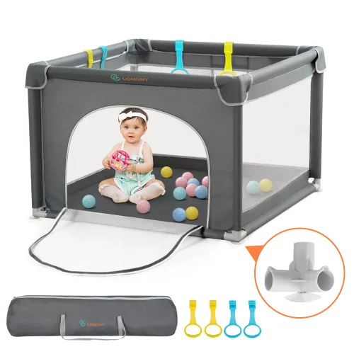 Vista 9 de COMOMY Corrales de juegos para bebés y niños pequeños, centro de actividades para bebés seguros y antideslizantes, diseño de malla completa, centro