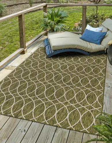 Vista 24 de Unique Loom Outdoor Trellis Collection - Alfombra de área (10 pies, redonda, verde/marfil)