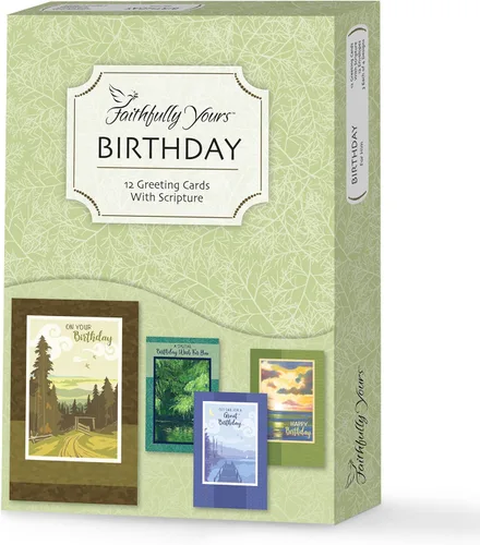 Vista 21 de Faithfully Yours surtido de tarjetas de cumpleaños de diseño paisaje, la majestad de Dios con versículos bíblicos