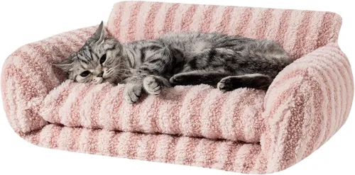 Vista 32 de Hollypet Cama para gatos, mullida, multifuncional, de doble capa, suave para mascotas, sofá ortopédico para gatos y perros pequeños, color beige