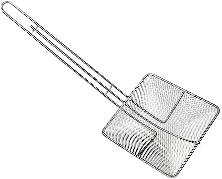 Vista 3 de Skimmer cuadrado de malla fina – colador de 5 x 5 pulgadas con mango largo de acero inoxidable de 12 pulgadas para freír profundamente