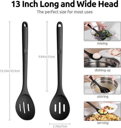 Vista 4 de U-Taste Cuchara de cocina sólida y ranurada de silicona resistente al calor de 600 ℉, sin BPA para mezclar y servir, y cucharón de sopa de silicona