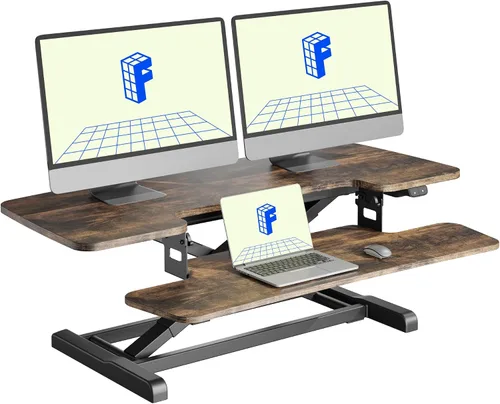 Vista 11 de FLEXISPOT Convertidor eléctrico de escritorio de pie de 32 pulgadas, elevador de escritorio motorizado para sentarse a pie, monitor de escritorio