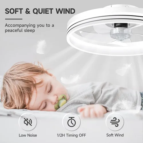 Vista 4 de VOLISUN Ventiladores de techo de perfil bajo con luces y control remoto, ventilador de techo de montaje al ras de 19.7 pulgadas con luz, lámpara LED