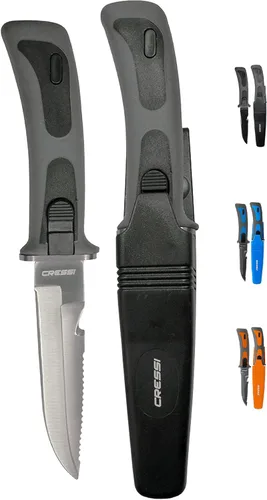 CRESSI Cuchillo de buceo de acero inoxidable con funda para fijación de piernas- Vigo: diseñado en Italia