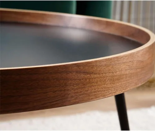 Vista 4 de Mesa de Centro Round Nesting Coffee Table Set of 2 Small Round Side Table Wooden Sofa Table with Metal Legs for Living Room Apartment Tea Table