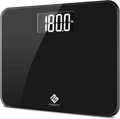 Vista 19 de Etekcity Báscula de baño para peso corporal e IMC, báscula digital Bluetooth mejorada, pantalla de retroiluminación LCD azul grande, medidas de alta