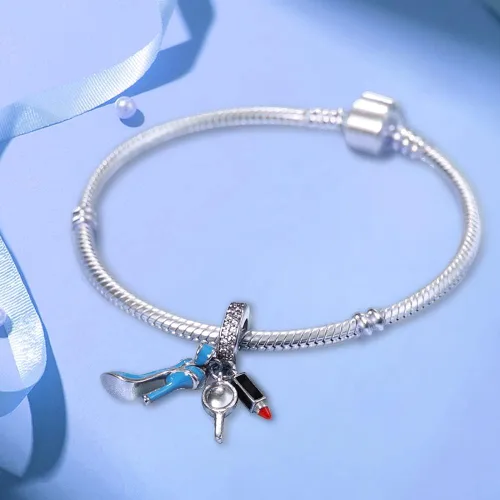 Vista 2 de Abalorio de plata de ley 925 para pulseras y collares Pandora para mujer, circonitas cúbicas 5A, cuentas de joyería