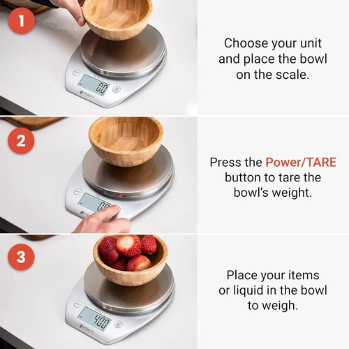 Vista 6 de Etekcity 0.1g Báscula digital de cocina para alimentos, cuenco, mide gramos y onzas para perder peso, dieta, hornear, cocinar y preparar comidas