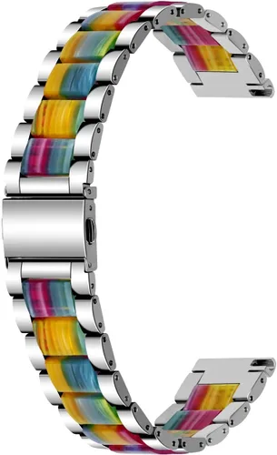 Correa de reloj ligera de dos tonos de 0.787 in 0.866 in, azul, rosa, blanco, arco iris, ámbar, resina plateada, acero inoxidable, correa de