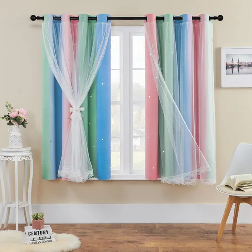 Vista 82 de XiDi Cortinas rosas y grises para dormitorio de niñas, calcomanías de pared de unicornio, cortina verde, cortinas de oscurecimiento de habitación