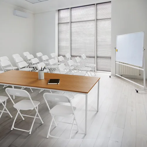 Vista 5 de VINGLI Paquete de 8 sillas plegables de plástico blanco, asiento comercial apilable portátil para interiores y exteriores, con marco de acero