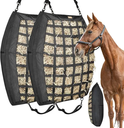 2Pack Heavy Duty Hay Bags for Horses Slow Feed with Widening Side Design