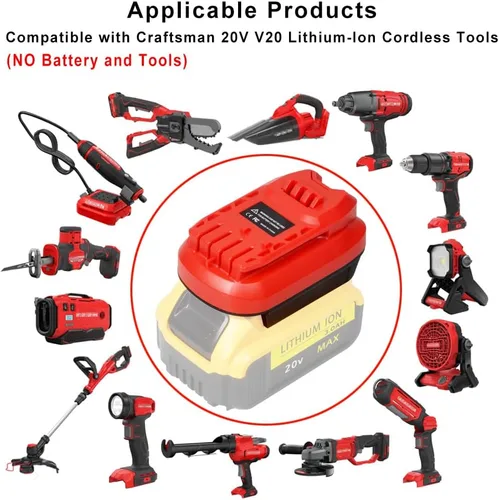 Vista 7 de Adaptador de batería para herramientas inalámbricas Craftsman 20V V20, convertidor para DeWalt 20V MAX y para Milwaukee M18 18V batería de litio a