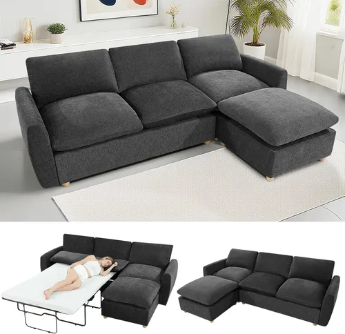 Sofá extraíble en forma de L con cama cama y otomana de almacenamiento, sofá modular de felpilla para sala de estar, sofá modular en forma de L con