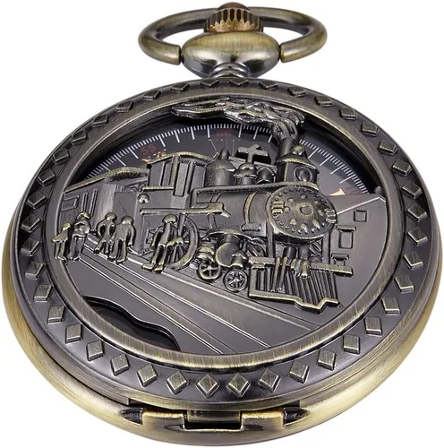 Vista 16 de Bronze Retro Mechanical Pocket Watch Skeleton Roman Numerals Hollow Mechanical Pocket Watches with Box M100