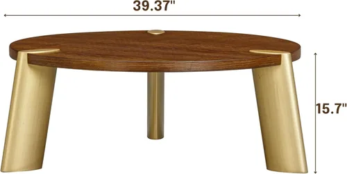 Vista 2 de NTC Mesa de centro redonda de madera Tribase Boho de 40 pulgadas para sala de estar y comedor, impermeable y resistente al calor, nogal oscuro