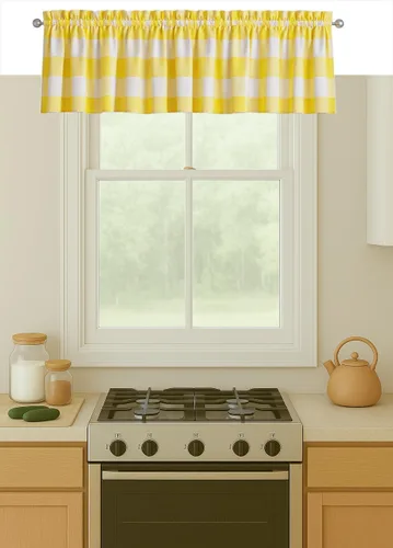 Vista 23 de Native Fab Juego de cortinas de cenefa para ventanas, paquete de 2, 54 x 18 pulgadas, bolsillo para barra, semitransparentes, cortinas cortas