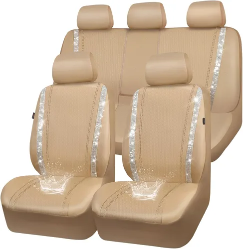 Vista 10 de CAR PASS - Funda de asiento de cuero con diamantes, para 2 asientos delanteros interiores, impermeable, universal, para autos, camiones y SUV